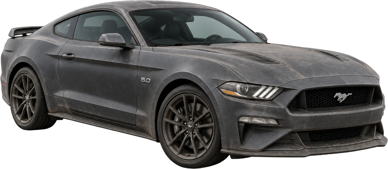 Matte grey Ford Mustang 5.0 before vinyl wrap installation
