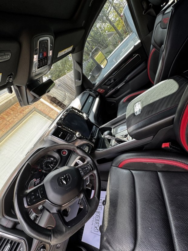 Detailed interior cabin and leather seats of Dodge Ram TRX